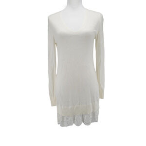 White House Black Market Lace Trim Tunic Sweater‎ Small Ecru Feminine Chic